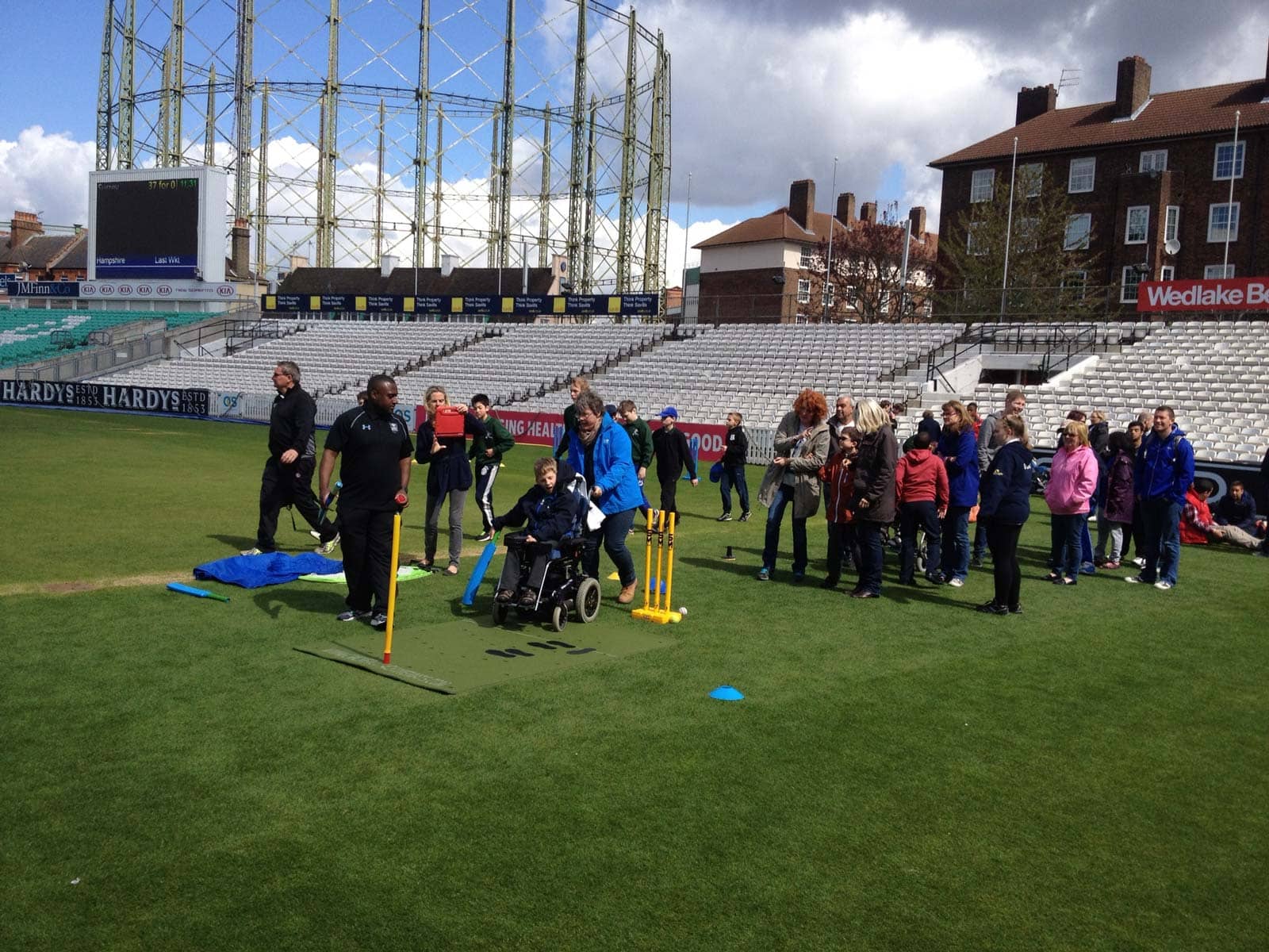 The cricket coaching mat is used at the Brit Oval for a disability day